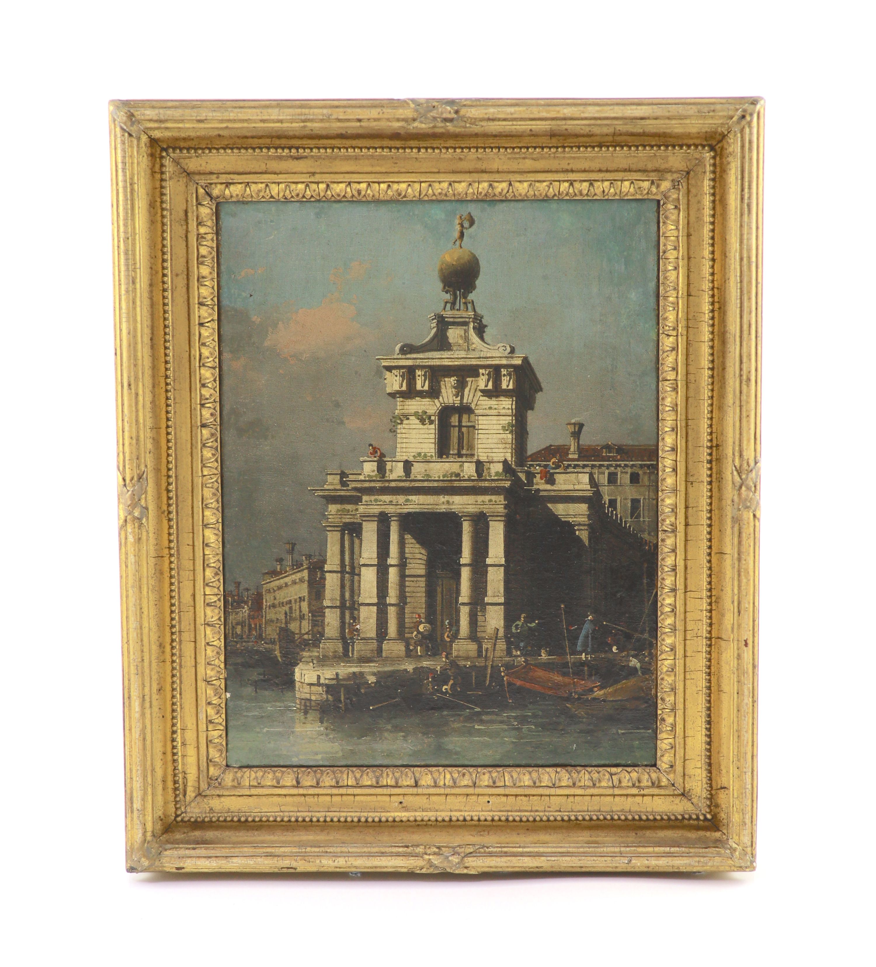 Giovanni Antonio Canal called Canaletto (1697-1768), Venice, The Dogana from the Bacino di San Marco, oil on canvas, 11 x 8.5in.